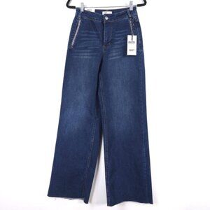 NWT OAT NEW YORK High Rise Wide Leg Rhinestone Pocket Detail Raw Hem‎ Jeans
